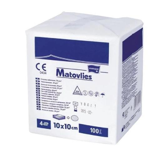 Miniaturka artykułu - MATOVLIES Kompresy z wł&oacute;kniny 30g 4-warstwowe 10x10cm, 100 sztuk