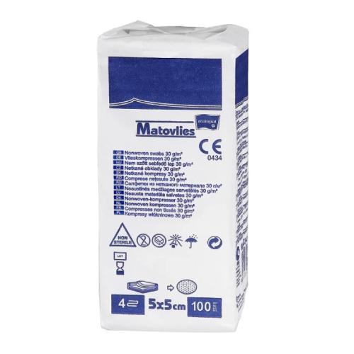 Miniaturka artykułu - MATOVLIES Kompresy z wł&oacute;kniny 30g 4-warstwowe 5x5cm, 100 sztuk