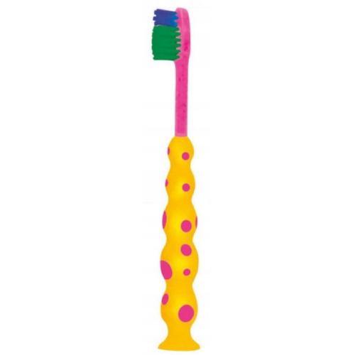 Miniaturka artykułu - Mattes Szczoteczka do zęb&oacute;w dla dzieci Dino Smile M65 Soft 3+ ż&oacute;łto- r&oacute;żowa
