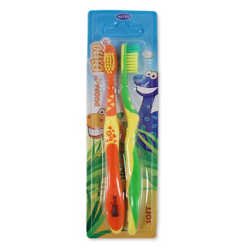 Miniaturka artykułu - Mattes Szczoteczka do zęb&oacute;w Dino pomarańczowa i zielona, 2szt.