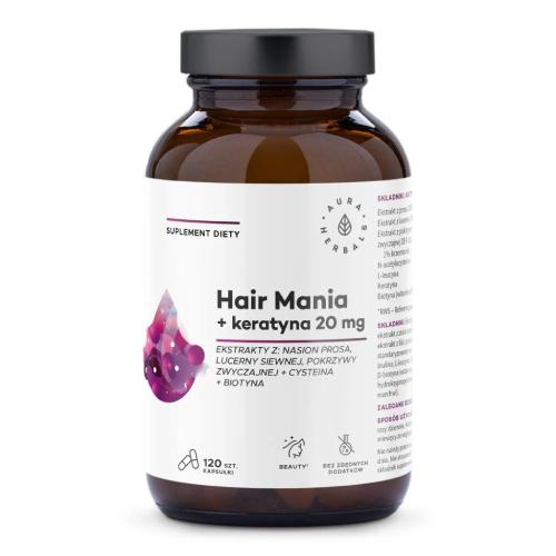 Zdjęcie produktu - AURA HERBALS Hair Mania + keratyna 20mg, 120kaps.