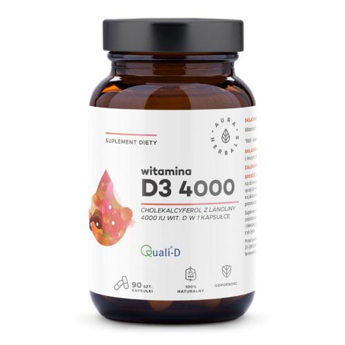 Zdjęcie produktu - AURA HERBALS Witamina D3 4000IU, 90 kapsułek