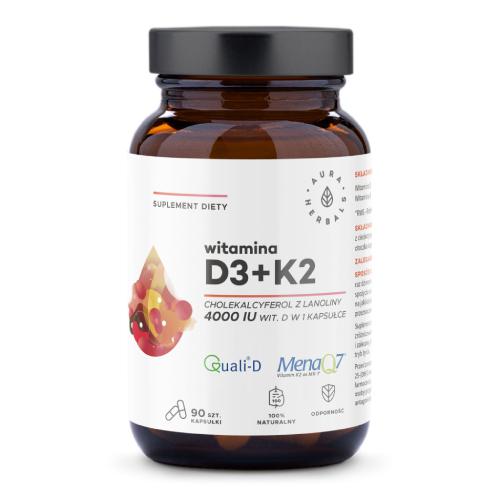 Zdjęcie produktu - AURA HERBALS Witamina D3 4000IU + K2, 90 kapsułek
