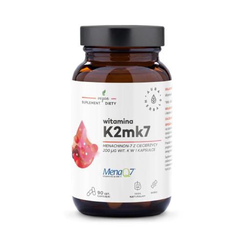 Zdjęcie produktu - AURA HERBALS Witamina K2MK7 MenaQ7 200 mcg, 90 kapsułek	