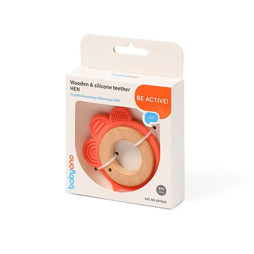 Zdjęcie produktu - BABYONO Gryzak drewniany silikonowy HEN (1075/03)