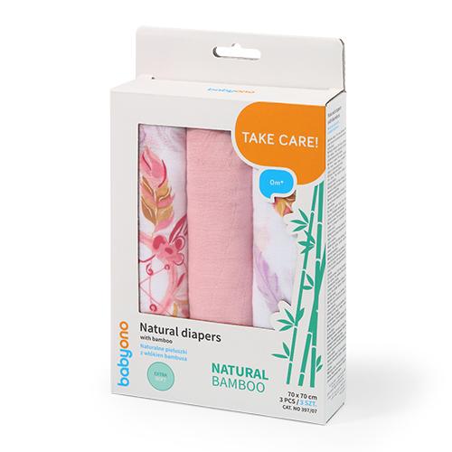 Zdjęcie produktu - BabyOno NATURAL BAMBOO Naturalne pieluszki z wł&oacute;kien bambusa R&oacute;żowe 397/07