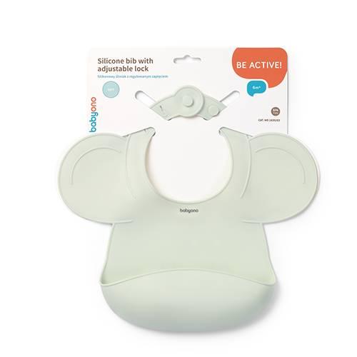Zdjęcie produktu - Babyono Silikonowy śliniak z regulowanym zapięciem miętowy 1639/03