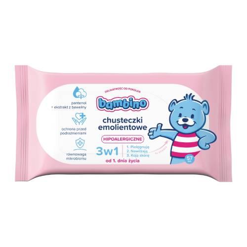 Zdjęcie produktu - BAMBINO Chusteczki emolientowe 3w1 hipoalergiczne, 57szt.