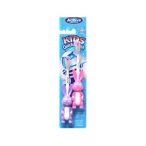 Zdjęcie produktu - Beauty Formulas Active Oral Care Szczoteczka do zęb&oacute;w Kids Quick Kr&oacute;lik 3-6 lat, 2szt r&oacute;żowa i fioletowa