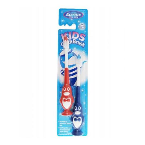 Zdjęcie produktu - Beauty Formulas Active Oral Care Szczoteczka do zęb&oacute;w Kids Quick Pingwinek 3-6 lat, 2szt czerwona i niebieska