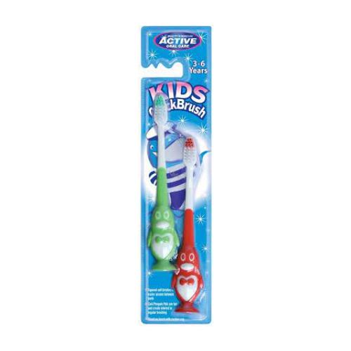 Zdjęcie produktu - Beauty Formulas Active Oral Care Szczoteczka do zęb&oacute;w Kids Quick Pingwinek 3-6 lat, 2szt zielona i czerwona