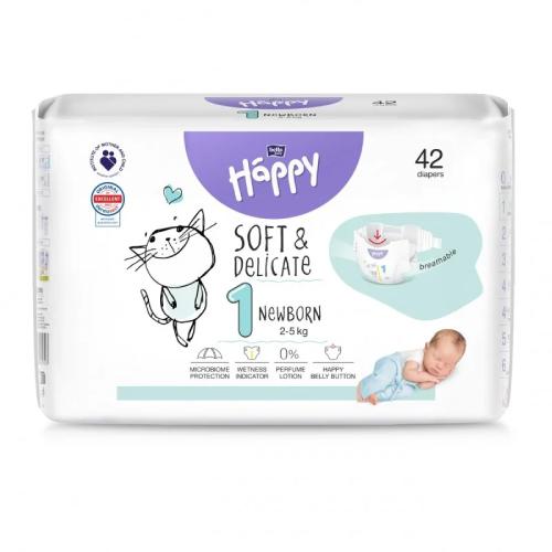 Zdjęcie produktu - Bella Baby Happy Soft & Delicate Newborn 1 Pieluszki 2-5kg, 42szt.