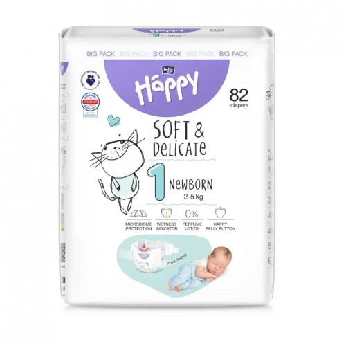 Zdjęcie produktu - Bella Baby Happy Soft & Delicate Newborn 1 Pieluszki 2-5kg, 82szt.