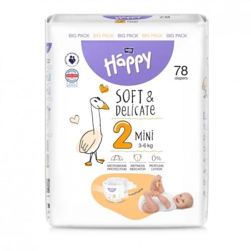 Zdjęcie produktu - Bella Baby Happy Soft & Delicate Mini 2 Pieluszki 3-6kg, 78szt.