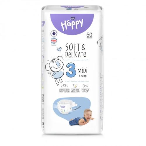 Zdjęcie produktu - Bella Baby Happy Soft & Delicate Midi 3 Pieluszki 5-9kg, 50szt.