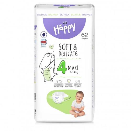 Zdjęcie produktu - Bella Baby Happy Soft & Delicate Maxi 4 Pieluszki 8-14kg, 62szt.