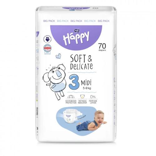 Zdjęcie produktu - Bella Baby Happy Soft & Delicate Midi 3 Pieluszki 5-9kg, 70szt.