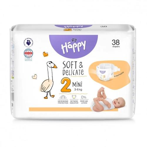 Zdjęcie produktu - Bella Baby Happy Soft & Delicate Mini 2 Pieluszki 3-6kg, 38szt.