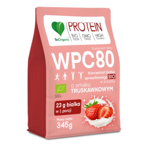 Zdjęcie produktu - BeOrganic WPC 80 Koncentrat białka serwatkowego BIO w proszku Truskawka, 345 g