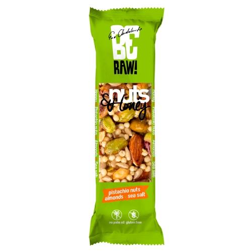 Zdjęcie produktu - BeRaw Nuts&Honey baton miodowo - pistacjowy z migdałami i solą morską, 30 g 