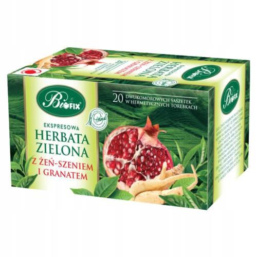 Zdjęcie produktu - BiFix Ekspresowa herbata zielona z Żeń-szeniem i granatem, 20x2g