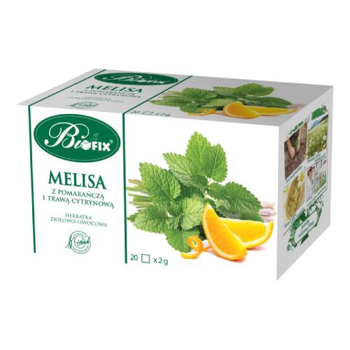 Zdjęcie produktu - BiFix Herbatka ziołowo-owocowa Melisa z pomarańczą i trawą cytrynową, 20x2g