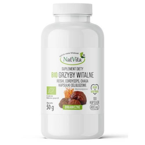 Zdjęcie produktu - Natvita Bio Grzyby Witalne (Reishi, Chaga, Cordyceps), 100 kaps.