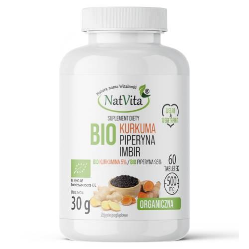 Zdjęcie produktu - NatVita Bio Kurkuma + Imbir + Piperyna, 60 tabl.
