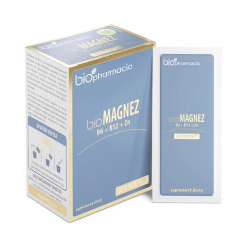 Zdjęcie produktu - BIOPHARMACIA BioMagnez Premium z witaminami B6, B12 i Cynkiem, 20sasz.