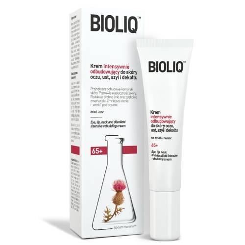 Zdjęcie produktu - Bioliq 65+ Krem intensywnie odbudowujący do sk&oacute;ry oczu, ust, szyi i dekoltu, 15 ml