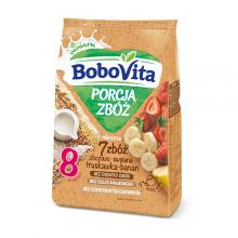 Zdjęcie produktu - BoboVita Porcja zb&oacute;ż Kaszka mleczna 7 zb&oacute;ż zbożowo-owsiana truskawka-banan po 8 miesiącu, 210 g