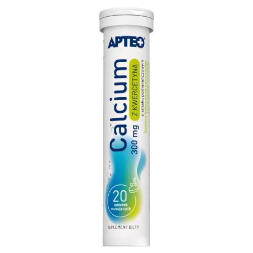 Zdjęcie produktu - Calcium 300mg z kwercetyną o smaku pomarańczowym APTEO, 20 tabletek musujących
