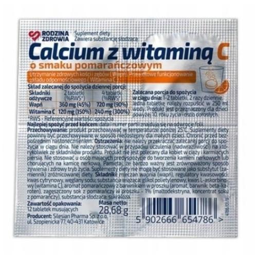 Zdjęcie produktu - Rodzina Zdrowia Calcium z witaminą C, 12 tabletek musujących