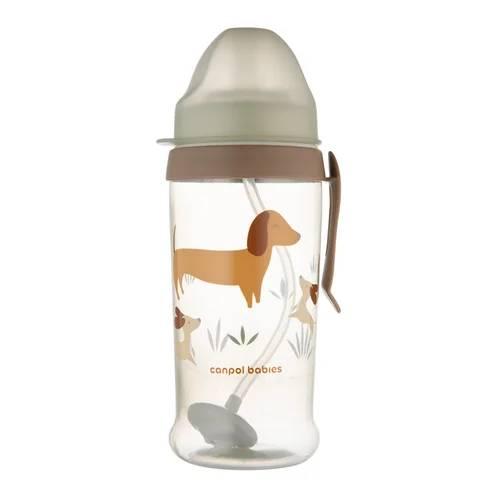 Zdjęcie produktu - Canpol Babies Bidon niekapek z rurką i odważnikiem Pieski, 350 ml 