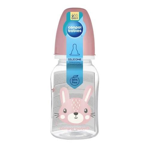 Zdjęcie produktu - Canpol Babies Butelka standardowa wąska Cute Animals r&oacute;żowa 0m+, 120 ml