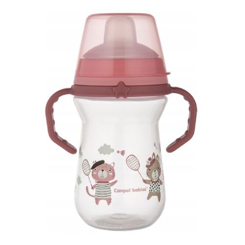 Zdjęcie produktu - CANPOL BABIES Kubek z silikonowym ustnikiem FirstCup BONJOUR PARIS 250ml r&oacute;żowy