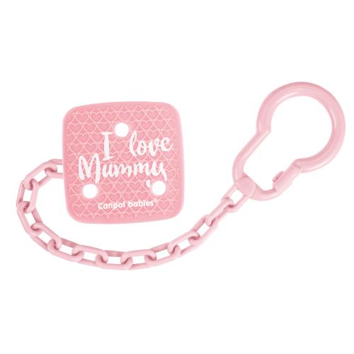 Zdjęcie produktu - CANPOL BABIES Łańcuszek do smoczka I Love Mummy r&oacute;żowy