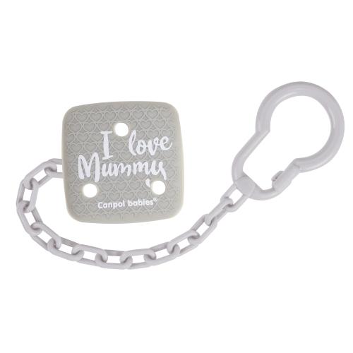 Zdjęcie produktu - CANPOL BABIES Łańcuszek do smoczka I Love Mummy szary