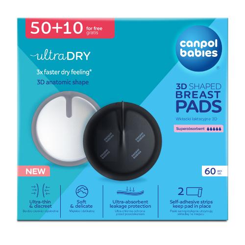Zdjęcie produktu - CANPOL BABIES Oddychające ultrachłonne wkładki laktacyjne 3D czarne, 60 szt.