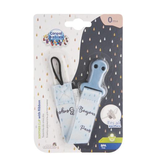 CANPOL BABIES Tasiemka do smoczka Bonjour Paris niebieska 51/025