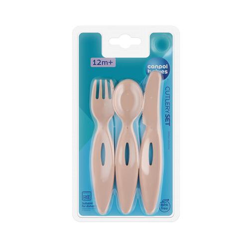 Zdjęcie produktu - CANPOL BABIES Zestaw sztućc&oacute;w - łyżka, widelec, n&oacute;ż r&oacute;żowy 31/418