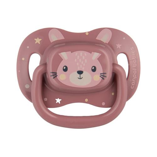 Zdjęcie produktu - CANPOL BABIES Smoczek uspokajający silikonowy 6-18m symetryczny CUTE ANIMALS r&oacute;żowy 34/925