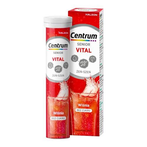 Zdjęcie produktu - Centrum Vital Senior smak wiśniowy z żeń‑szeniem bez cukru, 20 tabl. musujących