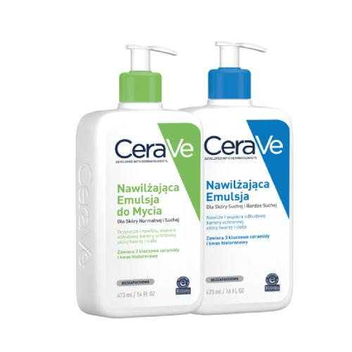 Zdjęcie produktu - CERAVE Zestaw dla sk&oacute;ry suchej i bardzo suchej: dla sk&oacute;ry suchej i bardzo suchej: Nawilżająca Emulsja do Mycia, 473ml oraz Nawilżająca Emulsja, 473ml