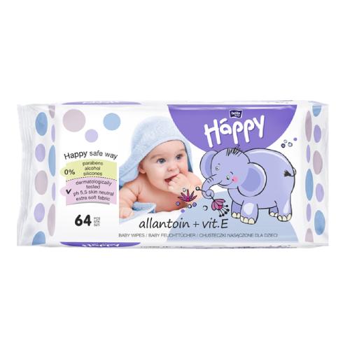 Zdjęcie produktu - HAPPY Chusteczki nawilżane dla dzieci z witaminą E i alantoiną, 64szt.