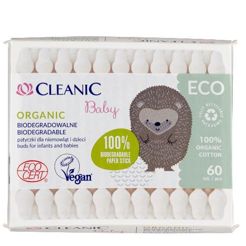 Zdjęcie produktu - CLEANIC BABY ORGANIC Patyczki dla niemowląt i dzieci, 60 sztuk