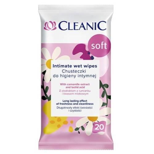 Zdjęcie produktu - Cleanic Soft Chusteczki do higieny intymnej z ekstraktem z rumianku i kwasem mlekowym, 20 szt.