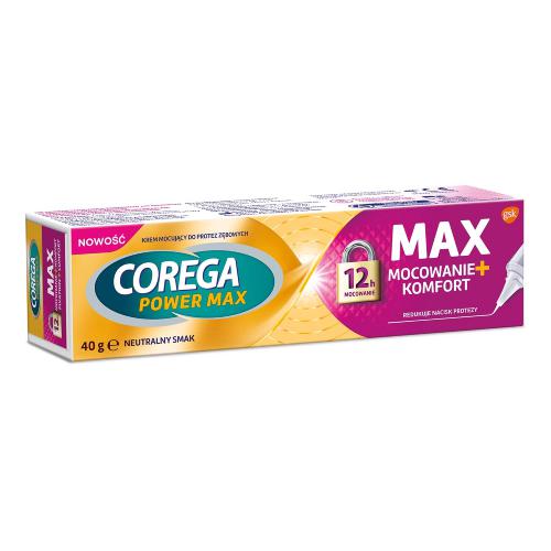 Zdjęcie produktu - COREGA POWER MAX Mocowanie + Komfort, krem mocujący do protez neutralny, 40g