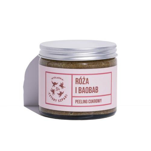 CZTERY SZPAKI (4szpaki) Peeling cukrowy R&oacute;ża i Baobab, 250ml