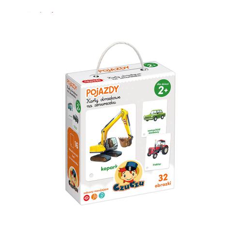 Zdjęcie produktu - CzuCzu Karty obrazkowe na sznureczku. Pojazdy dla dzieci 2+	